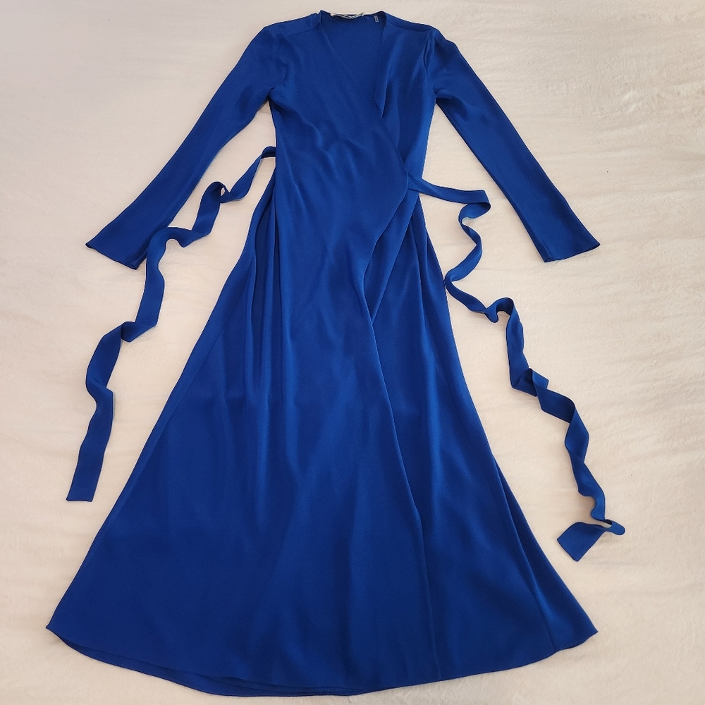 Diane Von Furstenberg DVF Blue Silk Wrap Dress Sz S - Picture 11 of 12